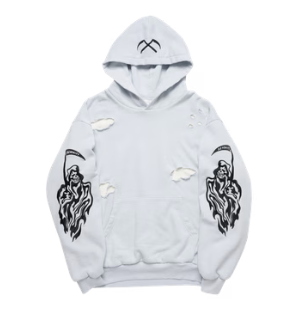 Serenity Reaper Distressed Thermal Lined Hoodie - Ice Grey