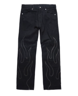 Flame Leather Appliqué Denim Pants - Washed Black